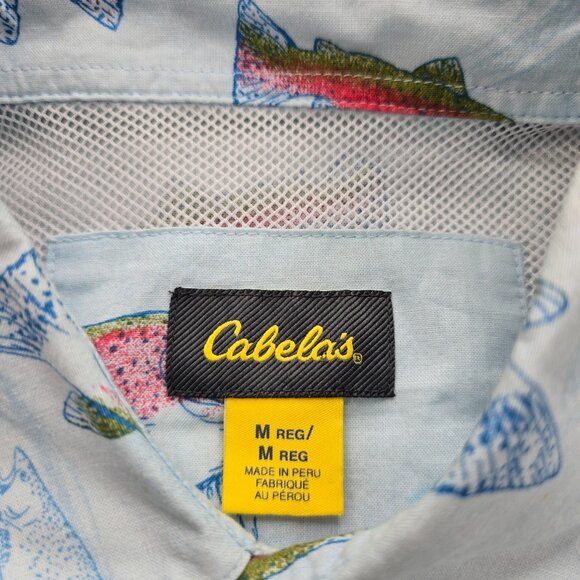 Cabelas Shirt Mens Medium/Large Light Blue Button Up Trout Fish Vented Fishing - Picture 6 of 9